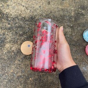 12oz handcrafted snowglobe bow tumbler